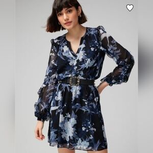 WHBM Long Sleeve Ruffle Mini Dress